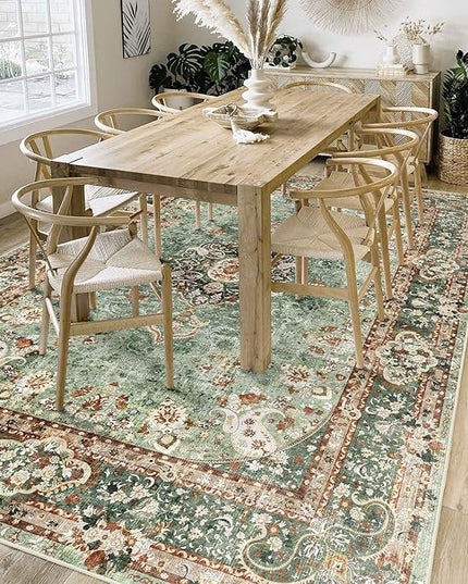 6x9 Area Rugs Washable,Green Rug for Living Room Bedroom Kitchen,Large Boho Vintage Bohemian Distressed Oriental Carpet Non Slip