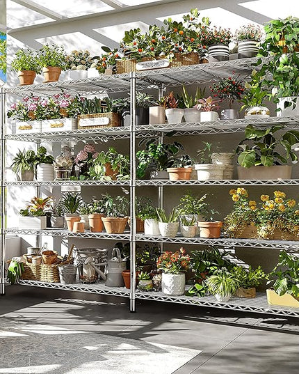 REIBII 70" W Wire Shelving Load 1500LBS, Metal Shelving 5-Tier Storage Shelves Metal Shelves for Storage Adjustable Shelving Rack for Pantry Kitchen Commercial School 70" W*15.8" D*72.4" H,Chrome