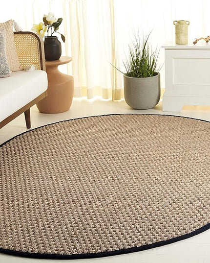 Safavieh Area Rug 6x8 Oval - Natural Fiber Collection - Natural & Black, Seagrass, Basketweave Pattern with Border (NF114C)