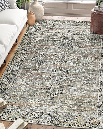 ReaLife Rugs Machine Washable Area Rug Runner - Living Room Bedroom Bathroom Kitchen Entryway Office - Padded Low Pile Stain Resistant Premium - Boho Farmhouse Vintage - Lyle - Brown 3' x 5'