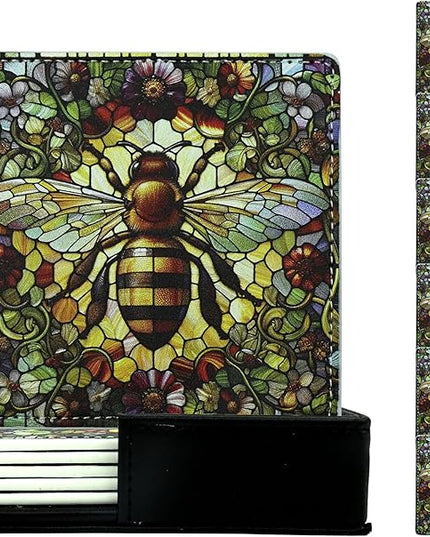 Marble Coasters Square Leather Drinks Coaster Set with Holder for Coffee Table Bar Home Decor 4 Inches Set of 6 (Bee, One Size)