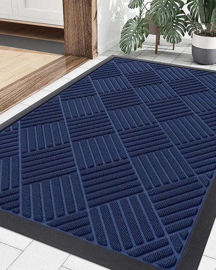 Smiry Front Door Mat Outside Entrance, Heavy Duty Outdoor Indoor Natural Rubber Doormat, Non Slip, Trap Dirt and Moisture, Easy Clean, Low Profile Patio Porch Entryway Mat, 35x23, Navy Blue