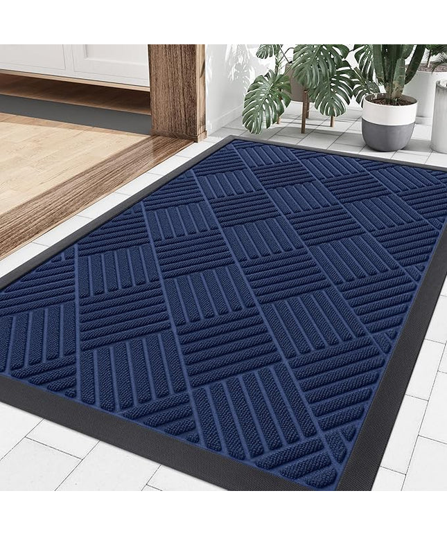 Smiry Front Door Mat Outside Entrance, Heavy Duty Outdoor Indoor Natural Rubber Doormat, Non Slip, Trap Dirt and Moisture, Easy Clean, Low Profile Patio Porch Entryway Mat, 35x23, Navy Blue