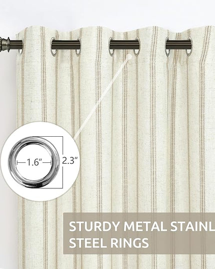 DriftAway Farmhouse Linen Blend Blackout Curtains 36 Inches Long for Bedroom Vertical Striped Printed Grommet Curtains Thermal Insulated Lined for Living Room 2 Panels W52 x L36 Camel Beige