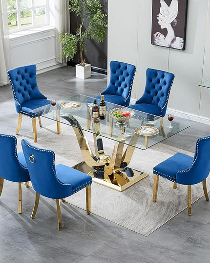 HomVent 70'' Glass Dining Table Set for 6, Modern Rectangle Glass Kitchen Table Set for 6, Kitchen Table and Chairs Set for 6 for Living Room,Kitchen