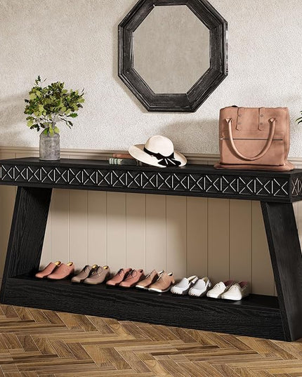 Tribesigns Modern Console Table, 71-Inch Extra Long Entryway Table with Storage, 2-Tier Narrow Sofa Table Behind Couch, Farmhouse Wooden Accent Table for Living Room, Hallway, Foyer, Black