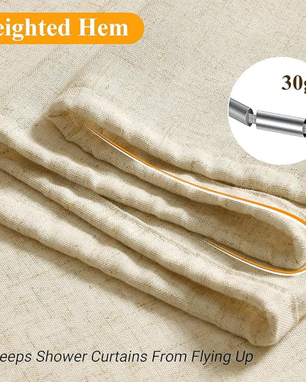 Naturoom Long Shower Curtain, 78 Inch Beige Linen Hotel Luxury Country Boho Farmhouse Shower Curtains for Bathroom Weighted Fabric Hotel Luxury Bath Curtain Set with Hooks, 72x78，Cream Beige