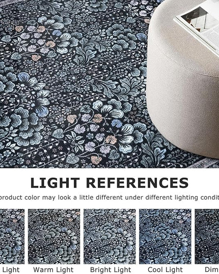 5x7 Area Rug for Bedroom, Navy Blue Black Large Modern Floor Rug with Non-Slip, Non-Shedding Washable Area Rugs for Living Room, Soft Boho Carpet for Farmhouse Office Home Décor