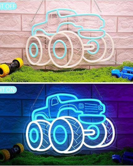 Truck Neon Signs for Wall Decor, Vehicle Neon Lights for Bedroom, Neon Wall Light Suitable for Living Office Game Room Christmas Gift for Truck Toys Lover - 5V USB Power with Hanging Chain Hooks
