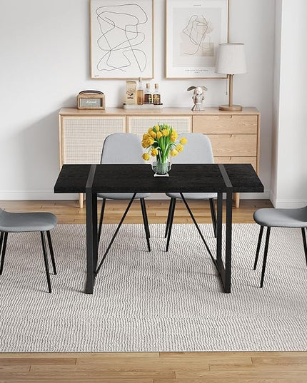 FURNITO Dinner Table Set for 4, 55" Rectangular Wooden Kitchen Table with Upholstered Chairs, Modern 5 Piece Dining Room Table and Chairs Set for Apartment, Kitchen, or Living Room