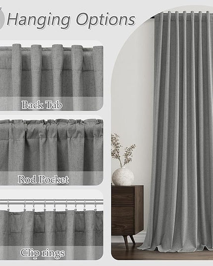 Guken 100% Blackout Linen Curtains 72 Inch Length 2 Panels Set for Living Room Bedroom Back Tab Thermal Insulated Black Out Linen Drapes Room Darkening Window Curtains,Dark Grey