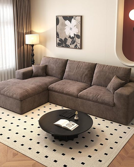 107'' L-Shaped Modern Modular Sectional Cloud Couch, 4-Seat Chenille Deep-Seat Sofa with Pillow for Living Room, Bedroom, Apartment, Camel