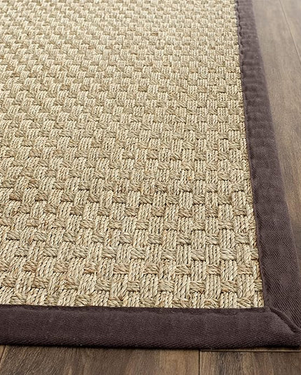 SAFAVIEH Natural Fiber Collection Runner Rug - 2'6" x 8', Natural & Dark Brown, Seagrass, Basketweave Pattern with Border (NF114K)