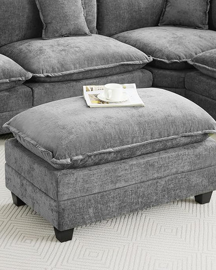 35‘’ Modern Chenille Cloud Sofa Ottoman,Rectangle Ottoman for Modular Sectional Sofa, Grey