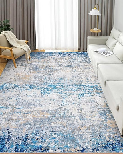 Modern Abstract Area Rug 3x5 Non Slip Non Shedding Rug Low Pile Stain Resistant for Bedroom Living Room,Blue/Grey