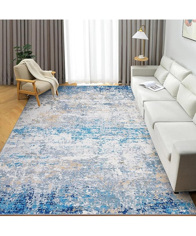Modern Abstract Area Rug 3x5 Non Slip Non Shedding Rug Low Pile Stain Resistant for Bedroom Living Room,Blue/Grey