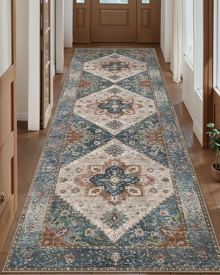 Ciicool Washable Vintage Runner Rug - 2'6" x 10' ft Hallway Carpet, Boho Low Pile Long Non Slip Soft Stair Runner Kitchen Carpet Indoor Oriental Throw for Living Room Bathroom Entry