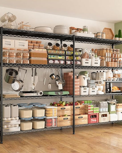 REIBII 69.8" W Storage Shelves 1250LBS Wire Shelving Unit 4 Tier Metal Shelving for Storage Rack Shelves Adjustable Heavy Duty Garage Shelf Pantry Shelves Kitchen Shelving, 69.8"Wx15.8"Dx62.9"H,Black