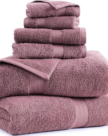 LANE LINEN 100% Mercerized Cotton Bathroom Towel Set - 6 Pcs - Ring Spun, Fluffy, Soft & Highly Absorbent - 2 Bath, 2 Washcloths, 2 Hand Towels - Avaialable in Wide Variety of Colours - Wishful Mauve