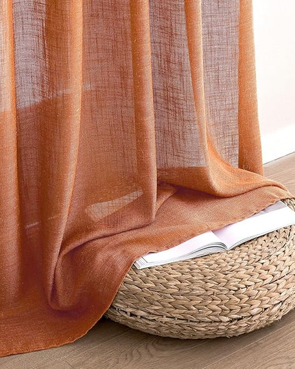 MIULEE Orange Curtains 90 Inch Length 2 Panels for Bedroom Living Room, Soft Thick Linen Textured Window Drapes Semi Sheer Light Filtering Back Tab Rod Pocket Burlap Look Fall Boho Decor