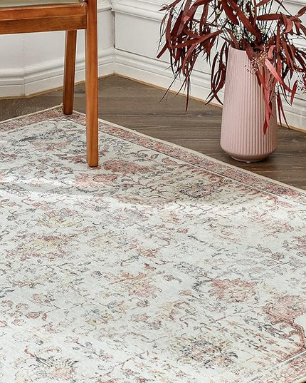 jinchan Runner Rug 2x6 Washable Hallway Rug Vintage Indoor Thin Retro Floor Cover Distressed Floral Country Lightweight Non Slip Carpet for Entryway Bathroom Kitchen Bedroom Living Room Red