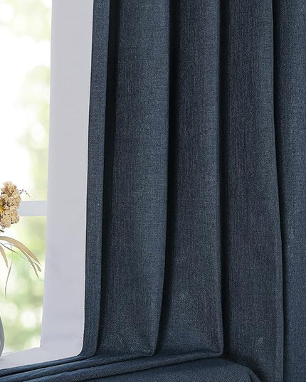 Vision Home Navy Blue Pinch Pleated Full Blackout Curtains Linen Blended Room Darkening Window Panels 108 inch for Living Room Bedroom Thermal Insulated Pinch Pleat Drapes with Hooks 60" Wx108 Lx1