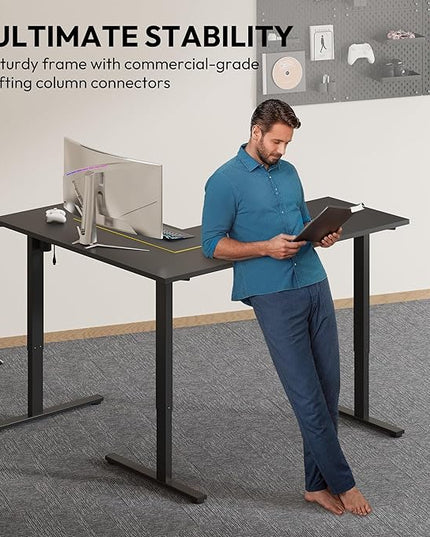 SANODESK L Shaped Electric Standing Desk with Drawer, 63 Inch Ergonomic Adjustable Height Desk with Storage, Corner Desk Sit Stand up Computer Table for Work Office Home, Black