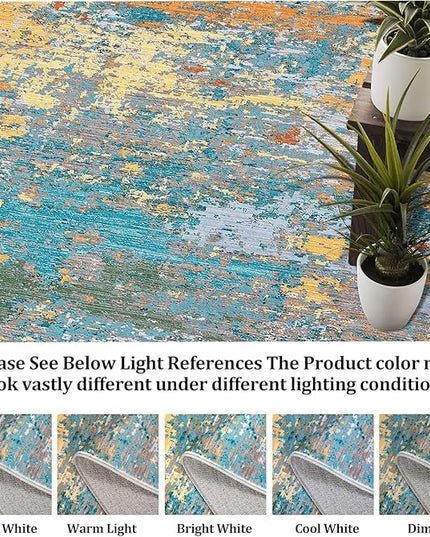 Modern Abstract Rug 3x5 Washable Rug Non Slip Stain Resistant for Bedroom Living Room Non Shedding Low Pile Indoor Floor Cover,Multi Color