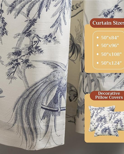 Maison d' Hermine Curtains for Living Room 100% Cotton 96 inch Length Two Panels Light Filtering Toile Curtains for Bedroom Windows with Rod and Loop Pockets Drapes (Paradise Delft, 50" W x 96" L)