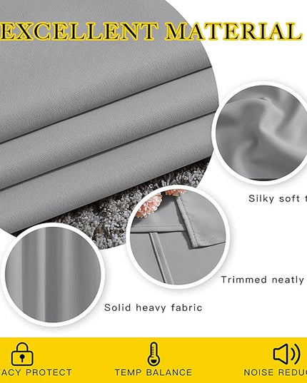 NICETOWN Silver Grey Bedroom Curtains 63 inch Length 2 Panels Set - Solid Thermal Insulated Grommet Light Blocking Blackout Curtains & Drapes for Living Room, W37 x L63