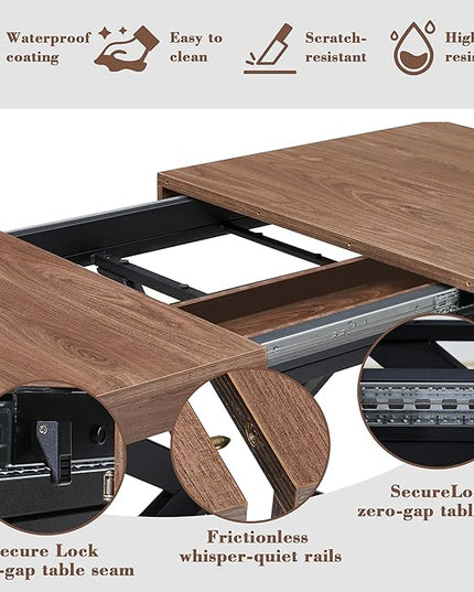 Extendable Dining Room Table for 4 6 8, 55"-70.9" Kitchen Table Rectangle Wood, Expandable Dining Table with Hidden Storage, Space Saving Farmhouse Kitchen Table for Kitchen Dining Living Room
