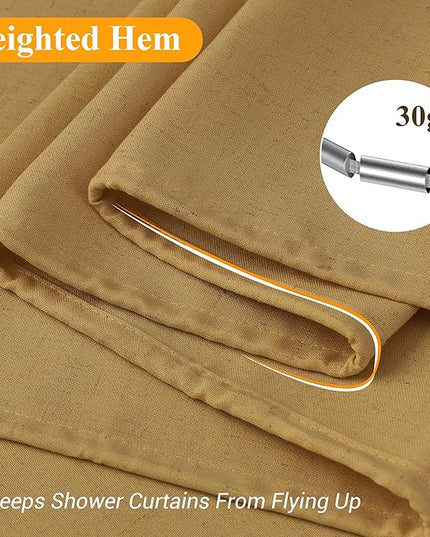 Naturoom 60 Inch Shower Curtain - Stall Narrow Half Linen Ultra Thick Fabric Shower Curtain Set with Hooks, Boho Farmhouse Rustic RV Camper Bath Curtains for Bathroom, Gold, 60x72