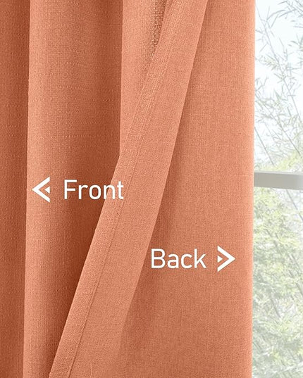 LAMIT Linen Curtains for Bedroom, 95 Inch Grommet Thermal Insulated Thick Curtains Privacy Fall Decor Panels for Living Room/Outdoor/French Door, Set of 2 Panels, W52 x L95, Terracotta
