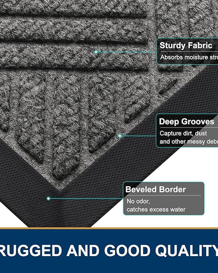 Smiry Front Door Mat Outside Entrance, Heavy Duty Outdoor Indoor Natural Rubber Doormat, Non Slip, Trap Dirt and Moisture, Easy Clean, Low Profile Patio Porch Entryway Mat, 29.5x17, Mix Black