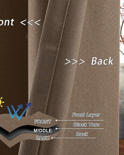 Full Blackout Linen Curtains 120 Inches Long 10 FT for Large Windows, Noise Reducing Thermal Insulated Grommet Top 100% Blackout Drapes for Living Room, Warm Taupe, W52 x L120, 2 Panels