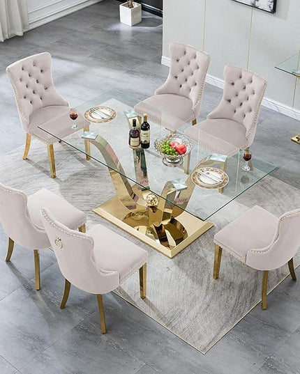 HomVent 70'' Glass Dining Table Set for 6, Modern Rectangle Kitchen Table Set for 6, Glass Kitchen Table and Chairs Set for 6 for Living Room,Kitchen