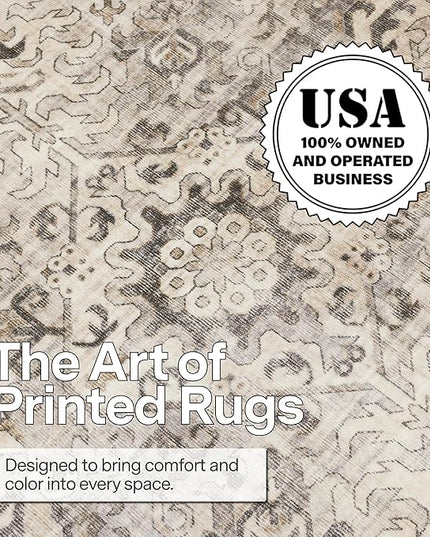 ReaLife Rugs Machine Washable Area Rug - Living Room Bedroom Bathroom Kitchen Entryway Office - Padded Low Pile Stain Resistant Premium - Boho Farmhouse Vintage - Paz - Beige Gray Ivory 2'6" x 8'