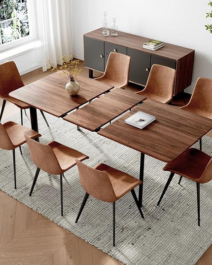 63"- 78.7" Extendable Dining Table Set for 8, Modern Kitchen Table with Dining Chairs for 6-8 Person, Thickened Expandable MDF Wooden Table with Metal Leg for Dining Room, Kitchen, Living Room