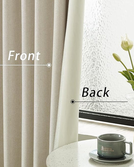 96 Inch Curtains 2 Panel Set Farmhouse Blackout Heat Reducing Sun Block Out Curtains for Bedroom Dorm UV Blocking Noise Canceling Burlap Linen Look Drapes Rod Pocket Back Tab,50 X 96 Natural Birch