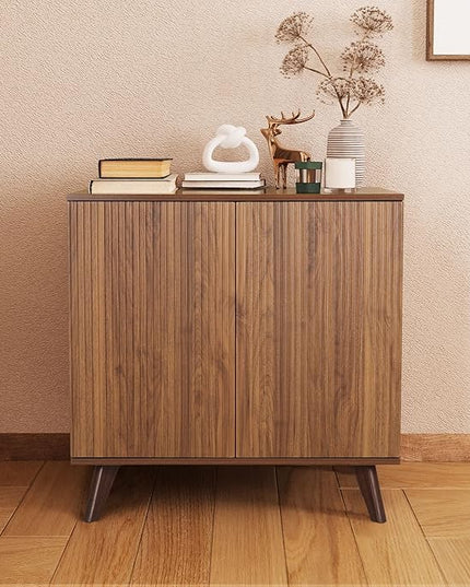 Modern Sideboard Buffet Cabinet Console Table, Accent Storage Cabinet Credenza Buffer Cabinets with Fluted Doors for Kitchen Dining Living Room Entryway(Walnut)
