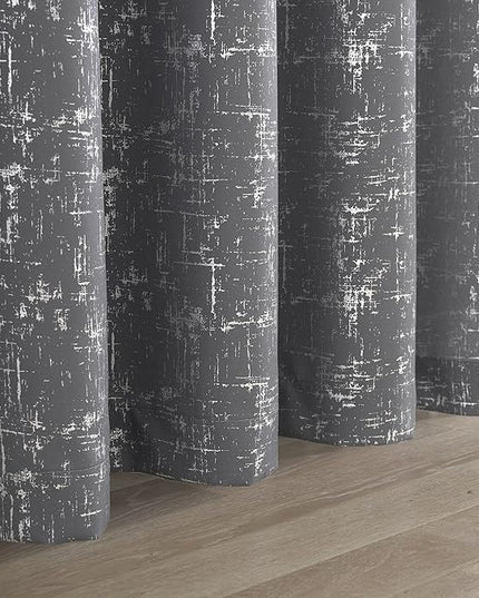 Taisier Home Silver Solid Dots Curtain Foil Print Grommet Room Darkening Linen Textured Curtains Printed for Teens Kids Bedroom Living Room Nursery 84 Inches Length 2 Panels Soft Grey