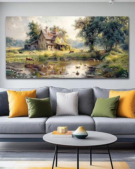 FUHAIHUA Canvas Wall Decor For Living Room Large Farmhouse Wall Art For Bedroom Office Decorations Farm Scenery Pictures Countryside Wall Paintings Modern Artwork Ready To Hang Home Decor 30x60 In