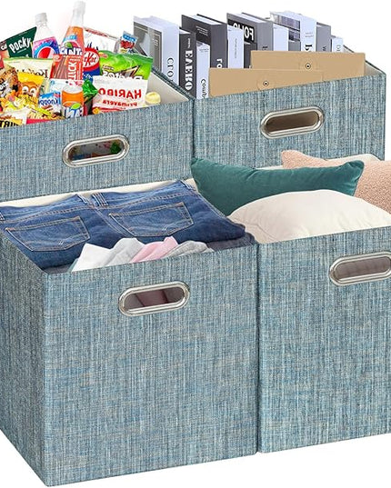 Posprica Storage Basket Bins,11×11×11 Foldable Storage Cube Boxes Fabric Drawer for Closet Shelf Cabinet Bookcase - Set of 4,Teal