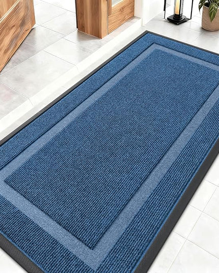 OLANLY Front Door Mat Indoor Outdoor Entrance, Waterproof All-Season, All-Weather Doormat, Sturdy Natural Rubber, Fade Resistant, Low Profile, Easy Clean Patio Porch Entryway Mat, 47x23, Light Blue
