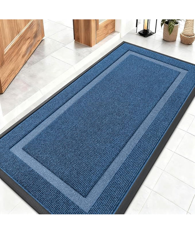 OLANLY Front Door Mat Indoor Outdoor Entrance, Waterproof All-Season, All-Weather Doormat, Sturdy Natural Rubber, Fade Resistant, Low Profile, Easy Clean Patio Porch Entryway Mat, 47x23, Light Blue