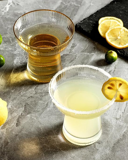 Lysenn Stemless Margarita Glasses Set of 4 - Elegant Vertical Stripes Cocktail Glasses – Premium Hand Blown Glassware for Martini and Mixed Drinks – 10 oz