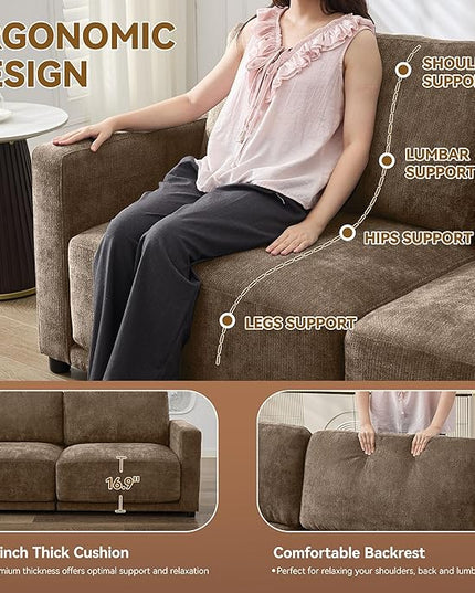44.2" Chenille Oversized Chair with Movable Ottoman, Modular 1 Seat Couch with Thickened Cushions, Modern Single Sofa Chaise Lounge Reading Chair for Living Room, Small Apartment, Brown