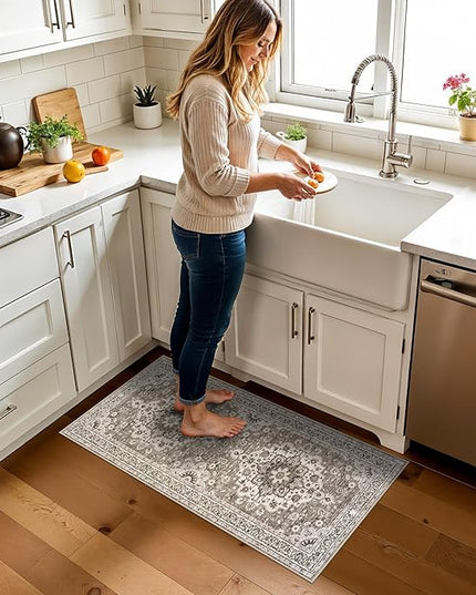 2x4 Oriental Entry Rug - Washable Area Rugs for Kitchen Bathroom Non-Slip Ultra-Thin Indoor Door Mat Indoor Entrance - Stain Resistant Small Throw Carpet (Beige, 2X4)