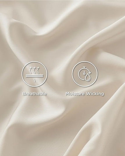 Bedsure Cooling Sheets Twin, Rayon Derived from Bamboo, Breathable & Soft Twin Sheets Set, Deep Pocket Up to 16 Inches, Hotel Luxury Silky Bedding for Hot Sleepers, Light Beige