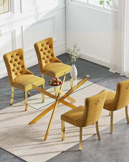 HomVent Rectangular Glass Dining Table Set for 4, Modern Tempered Glass Kitchen Table Set and Chairs, Rectangular Glass Dining Room Table Set for Kitchen